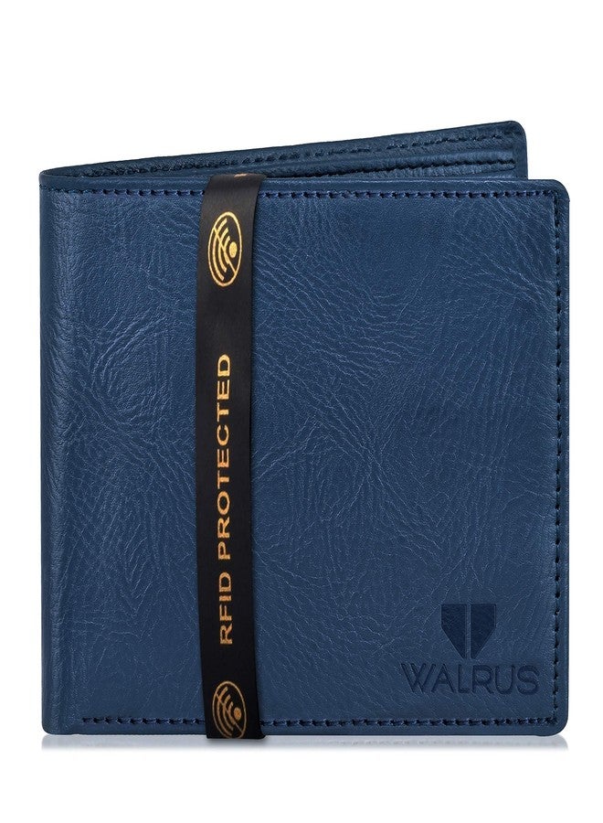 Walrus Veteran III Blue Nature Friendly Vegan Leather Men Wallet Business Card Holder Vegan Leather Bi Fold Stylish Purse for Men, Card Case (Blue) with RFID Blocking - Perfect for Gift for him - Image 1
